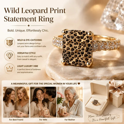 Vintage Light Luxury Glitter Leopard Print Square Fashion Ring