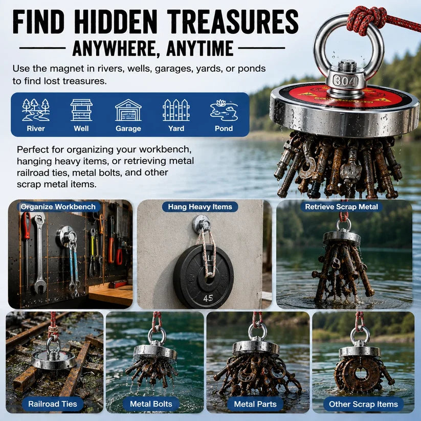 300 lbs Pull Heavy-Duty Fishing Magnet