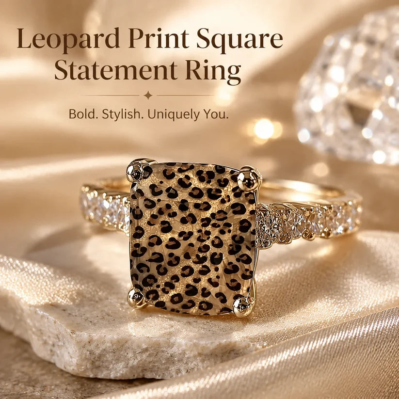 Vintage Light Luxury Glitter Leopard Print Square Fashion Ring