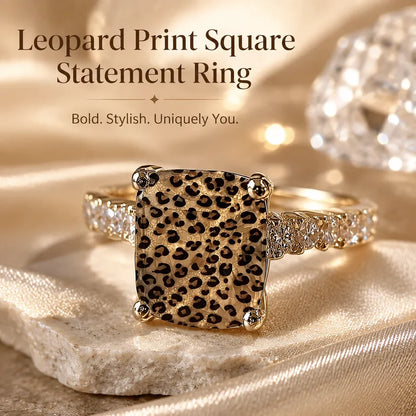 Vintage Light Luxury Glitter Leopard Print Square Fashion Ring